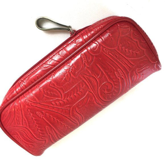 OSCAR DE LA RENTA Red Tooled Clutch Bag - Picture 2 of 13
